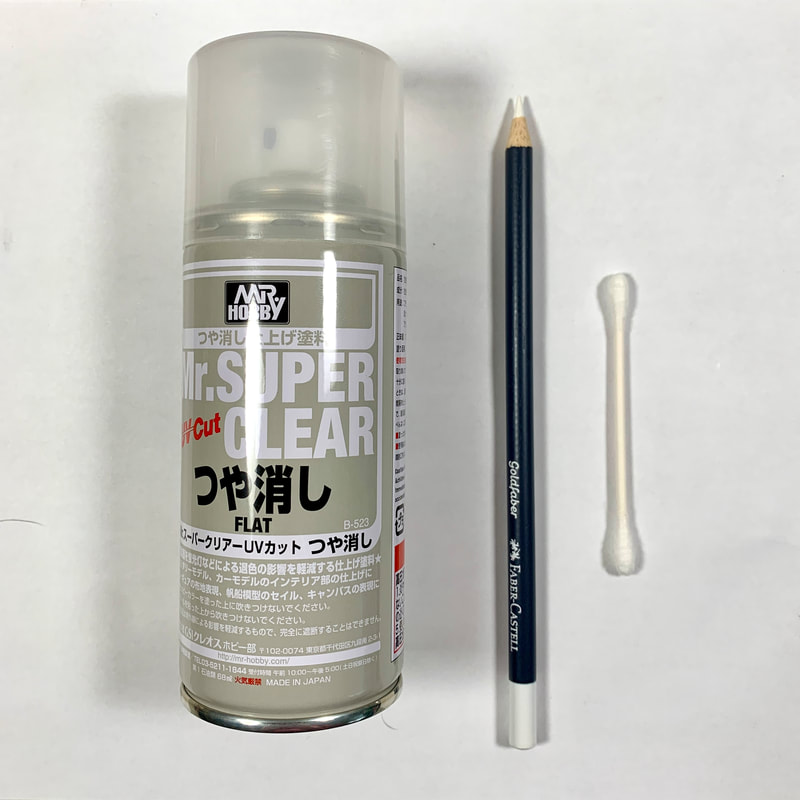 White pencil and Mr. Super Clear Flat for sealing