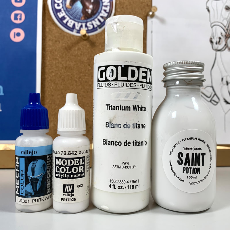 Different brands of white paint for model horse painting