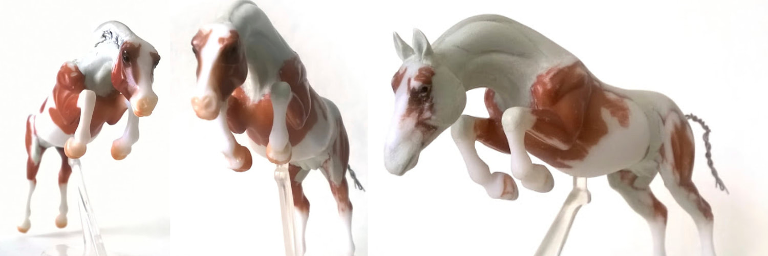 A Breyer jumping horse drastically customized with lots of rescultping