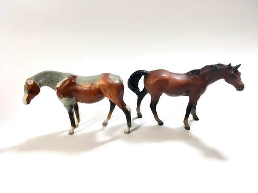 A Breyer model horse before and after drastic customizing