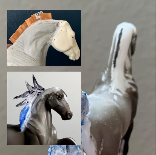 Different mane armatures on a model horse